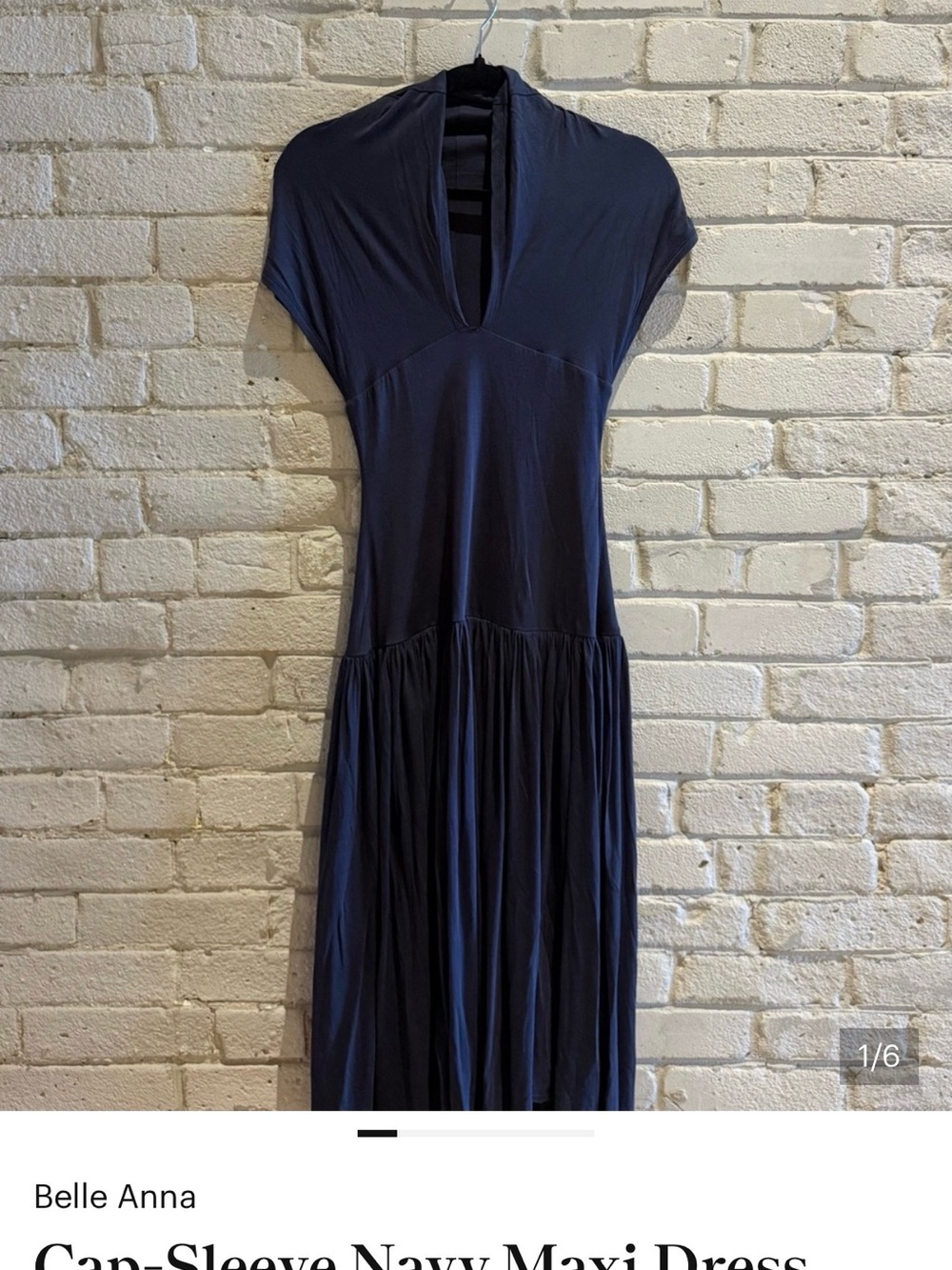 Navy Cap-Sleeve Maxi Dress with V-Neck